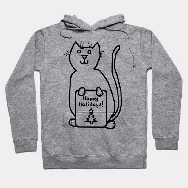 Cute Christmas Cat says Happy Holidays Line Drawing Hoodie by ellenhenryart